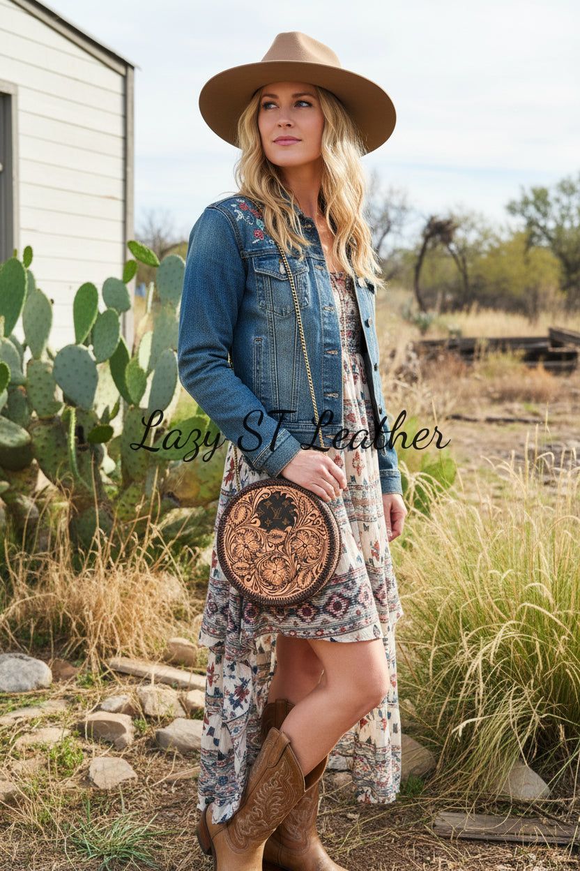 Handtooled 10" purse