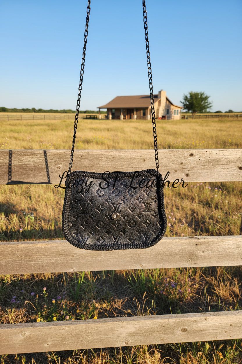 Black tooled steer LV purse