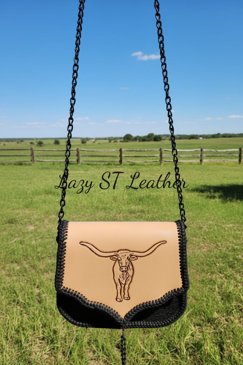 Black tooled steer LV purse