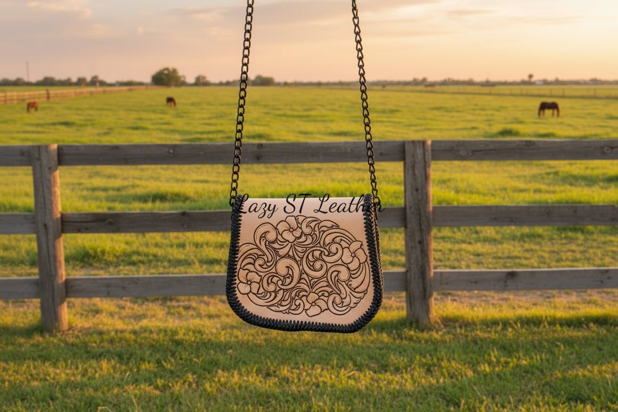 Black tooled steer LV purse