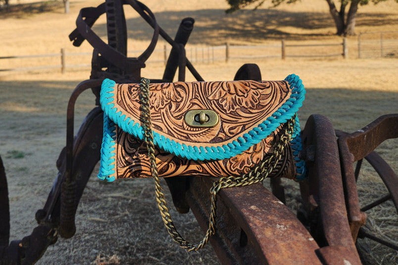 Turquoise Tooled Leather Clutch