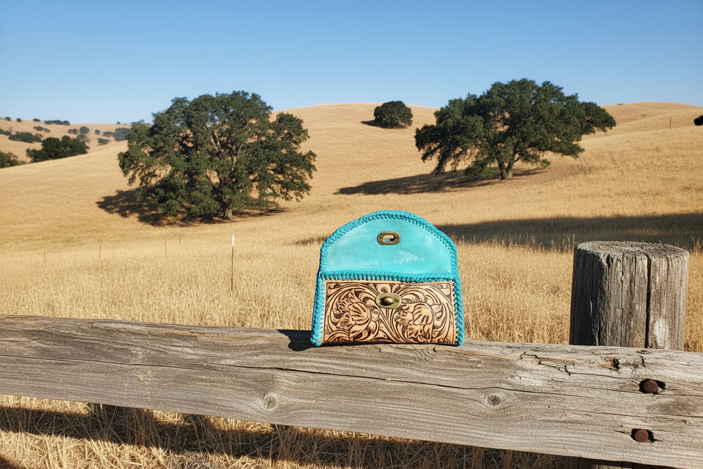 Turquoise Tooled Leather Clutch