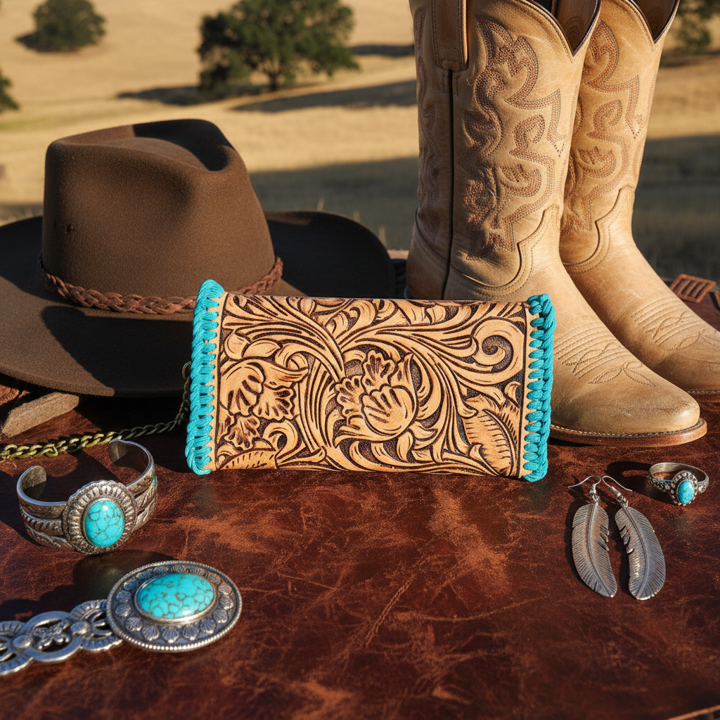 Turquoise Clutch Flat Lay